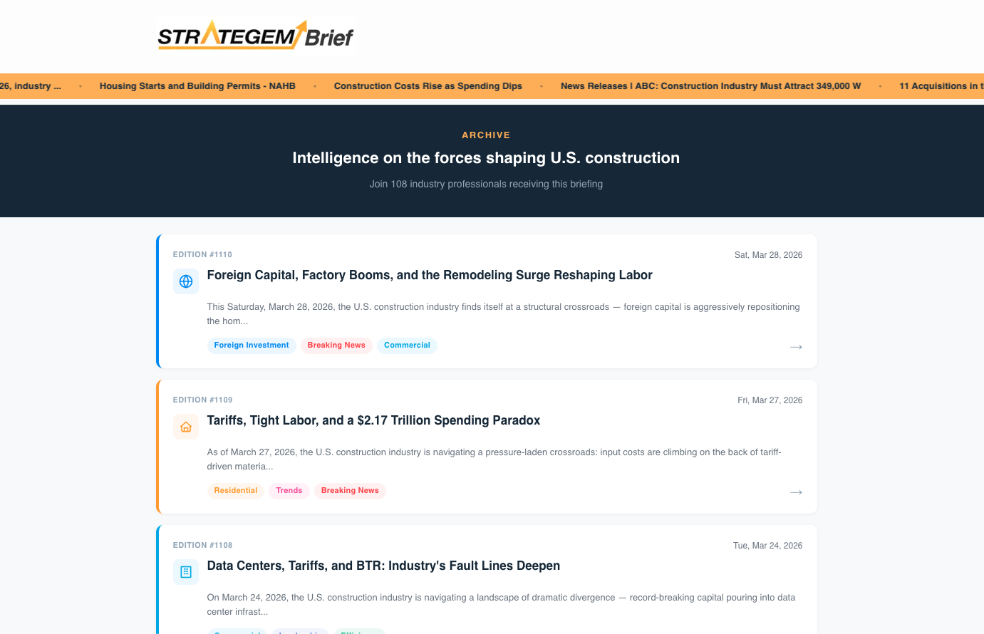StrategemBrief — Daily construction intelligence briefing